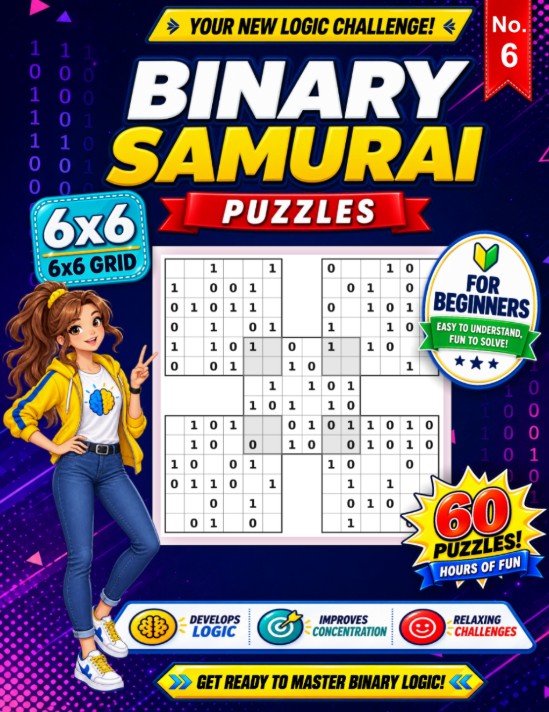 Binary Samurai Puzzles no. 6: 6x6 - grids for beginners